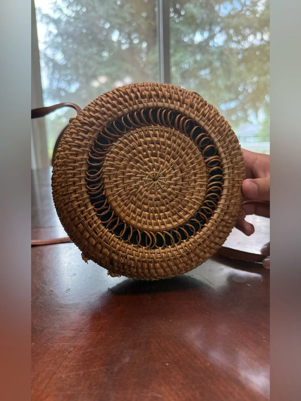 Woven Round Crossbody Bag - Brown